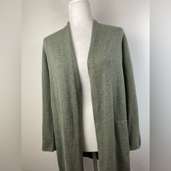 Nic + Zoe Knit Open Front Long Sleeve Green Cardigan Sweater Size Small Pockets - Picture 7 of 11
